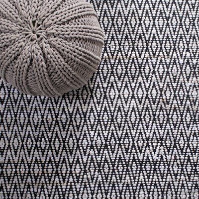 Handmade Black Geometric Cotton Square Rug, 6' x 6'