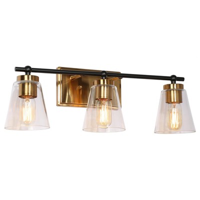 LNC Alumbrar 3-Light 22-in PolishedGold Bathroom Vanity Lights, with 3 Clear Cone Glass
