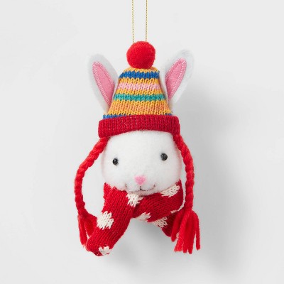 Bunny Head with Scarf Christmas Tree Ornament White - Wondershop™