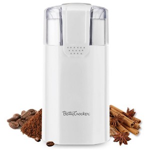 Betty Crocker Electric Coffee Grinder for to 12 Cups, Stainless Steel Bowl & Blades, Coarse to Fine, Double Action Safety-Lock, Easy Handling, White - 1 of 4