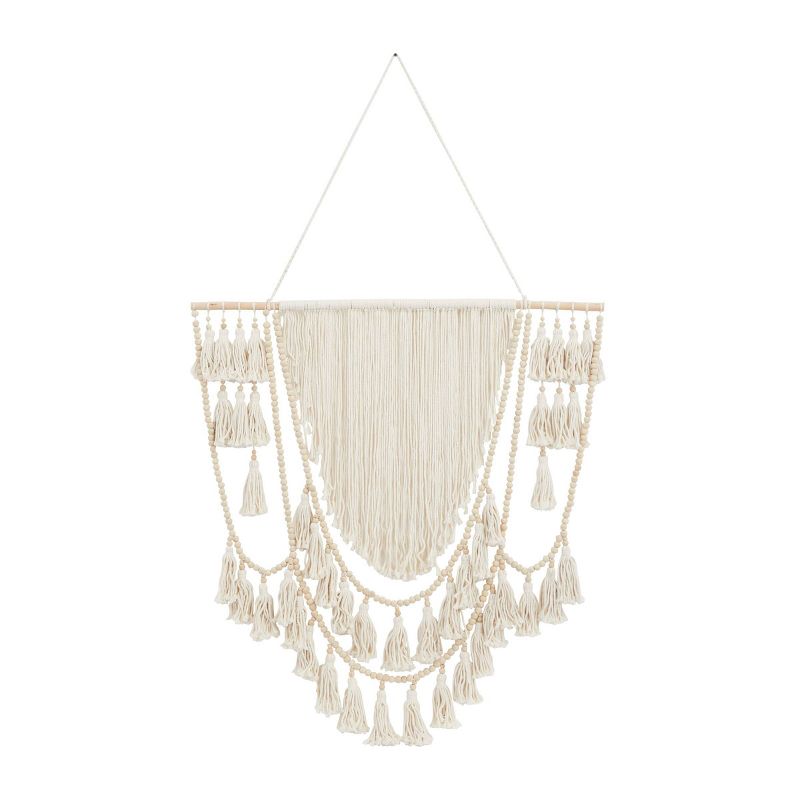 Cotton Macrame Weaved Intricately Wall Decor with Beaded Fringe Tassels - Olivia & May, 2 of 7