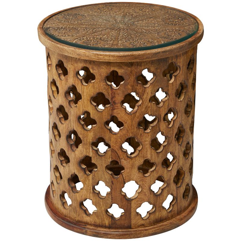 Rustic Quatrefoil Carved Wood Accent Table Brown - Olivia &#38; May, 1 of 10