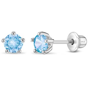 Girl's Classic CZ Birthstone Solitaire Screw Back Sterling Silver Earrings - In Season Jewelry - 1 of 4