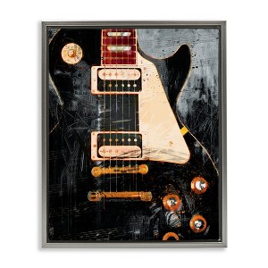 Stupell Industries Vintage Electric Guitar Music Notes Floating Frame Canvas Art - 1 of 4