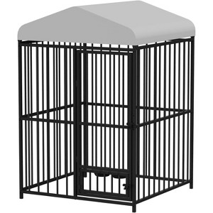 Acekool Outdoor Dog Kennel for Large Dogs, Heavy Duty Metal Dog Enclosure with Roof & Feeding Bowls, 4x4x6FT - 1 of 4