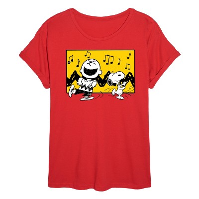 Women's - Peanuts - Charlie And Snoopy Dance Time Oversized Graphic T-Shirt