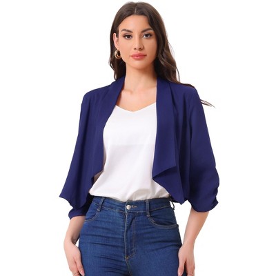 Allegra K Women's 3/4 Ruched Sleeve Shawl Lapel Lightweight Open Front Cardigans