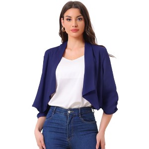 Allegra K Women's 3/4 Ruched Sleeve Shawl Lapel Lightweight Open Front Cardigans - 1 of 4