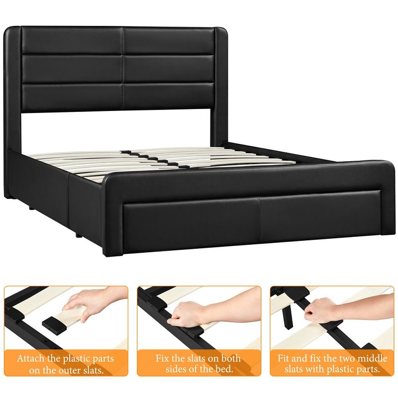 Yaheetech Upholstered Bed Frame with 3 Storage Drawers and Built-In USB Ports, 5 of 8