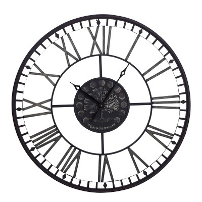 Metal Analog Roman Numerical Wall Clock Black - StyleCraft: Contemporary Indoor Decorative, Oversized Design