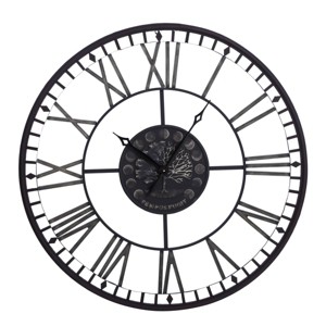 Metal Analog Roman Numerical Wall Clock Black - StyleCraft: Contemporary Indoor Decorative, Oversized Design - 1 of 4