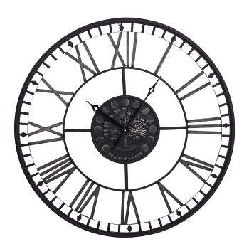 Metal Analog Roman Numerical Wall Clock Black - StyleCraft