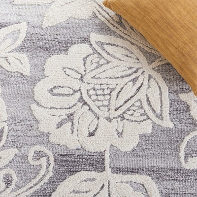Hand-Tufted Floral Elegance Grey/Ivory Wool 8' x 10' Area Rug