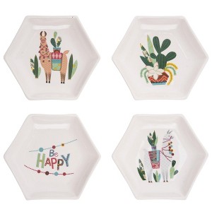Transpac Ceramic Hexagon Southwest Lama Cactus Plate Set of 4 Home Decorations - 1 of 1