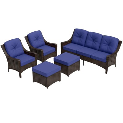 EAGLE PEAK Azure Bay 5 Pieces Wicker Outdoor Patio Furniture Set ,  Sofa and Chairs with Ottomans