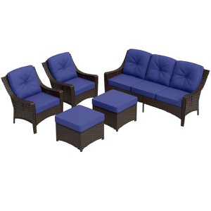 EAGLE PEAK Azure Bay 5 Pieces Wicker Outdoor Patio Furniture Set ,  Sofa and Chairs with Ottomans - 1 of 4