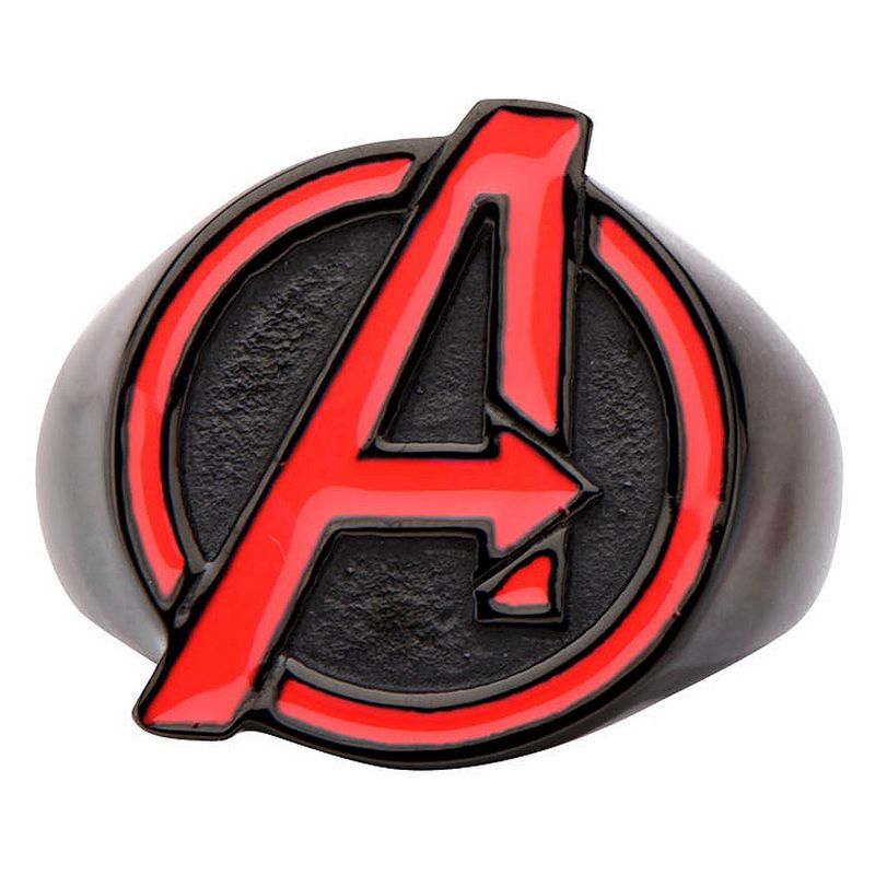 Men&#39;s Marvel Avengers Stainless Steel Logo Ring - Black, 3 of 4