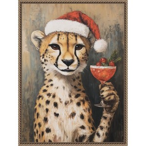 Amanti Art Cheetah Festive Cocktail Santa Hat by The Creative Bunch Studio Canvas Art Framed - 1 of 4