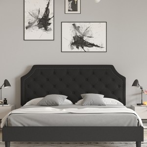 Merrick Lane Platform Bed with Slatted Support Contemporary Tufted Upholstery with Accent Nail Trim - 1 of 4