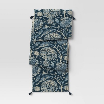 Photo 1 of  14x108 in  Cotton Jacobean Table Runner Blue - Threshold 