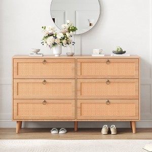 ORRD Rattan 6 Drawer Double Dresser for Bedroom, Chest of Dressers, Modern Dresser Drawer Chest - 1 of 4