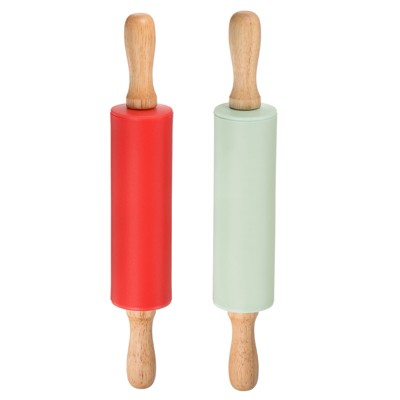 Unique Bargains Silicone Smooth Non-Stick Wooden Handle Kitchen Rolling Pin 2 Pcs