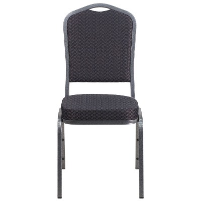 Elegant Crown Back Banquet Chair in Black Fabric with Silver Vein Frame