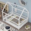 Floor Wooden Bed with House Roof Frame, Fence Guardrails - 3 of 4