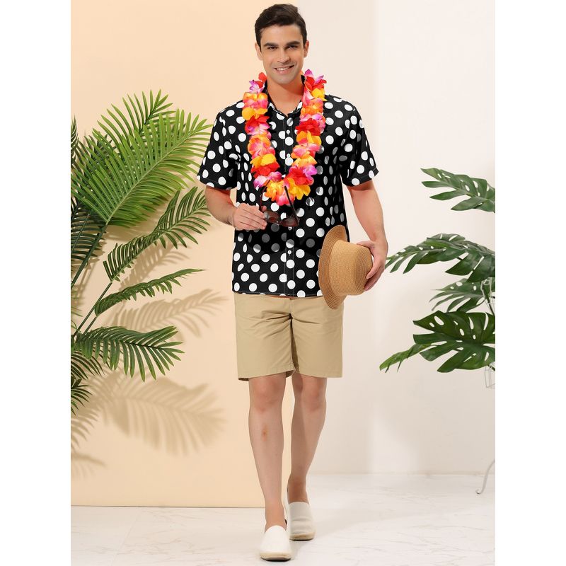 Lars Amadeus Men's Summer Polka Dots Button Down Short Sleeves Hawaiian Shirts, 3 of 7