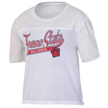 NCAA Fresno State Bulldogs Women's White Mesh Yoke T-Shirt