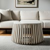 HomeRoots 34" White and Natural Genuine Marble and Wood Round Drum Coffee Table - 2 of 4