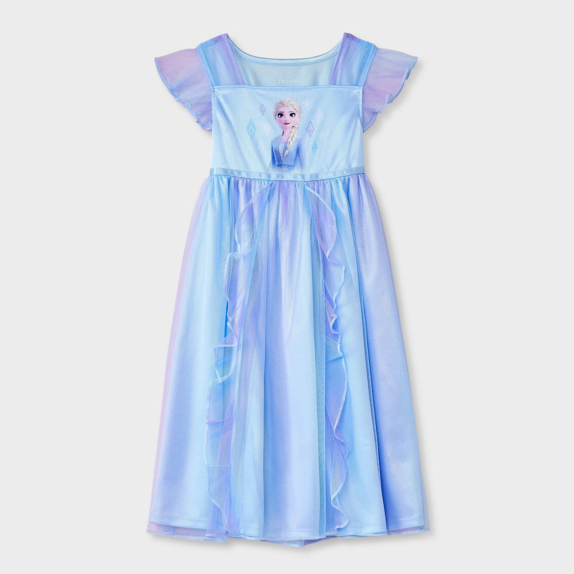 Toddler Girls' Frozen Elsa NightGown - Blue 2T: Polyester, Lightweight, Crew Neck, Short Sleeve, Flame-Resistant, Machine Washable