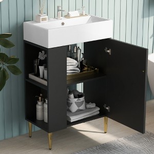 KWPZQEB 21.6" Bathroom vanity with Sink, Small Bathroom Vanity with Side Storage, Narrow Depth Vanities with Door & Shelf for Small Space, Bathroom - 1 of 4