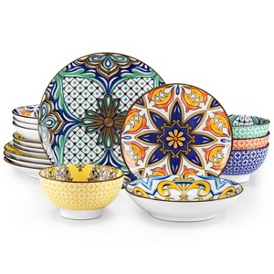 vancasso 16 Piece Bohemian Style Mix Color Porcelain Round Dinnerware Set With 4 Piece Dinner/Dessert/Soup Plate and Bowl - 1 of 4