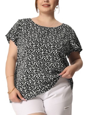 Agnes Orinda Women's Plus Size Floral Short Sleeve Casual