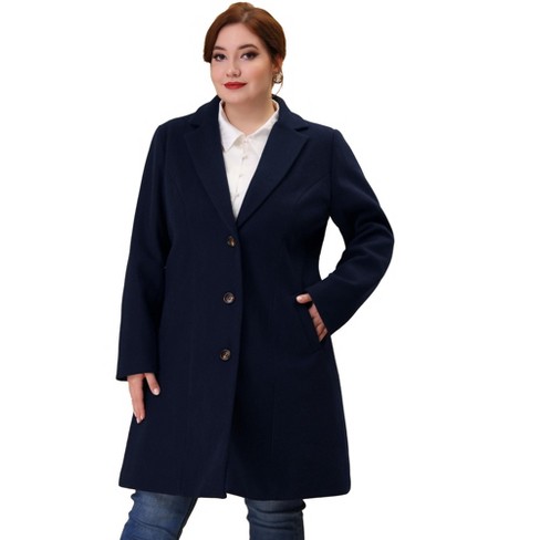 Agnes Orinda Women's Plus Size Winter Notched Lapel Single Breasted Pea  Coat Dark Blue 3X