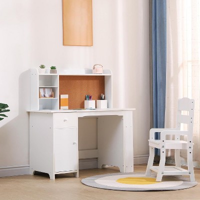 Study Desk and Chair Set for Children, Study Table for Kids - Features Bookshelf, Bulletin Board, Cabinets and Drawer