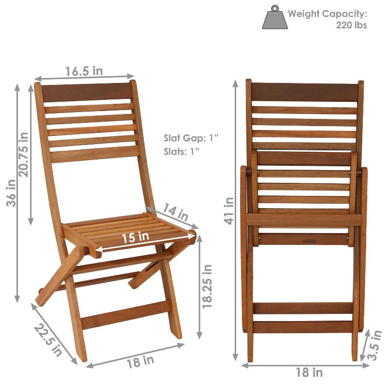 Sunnydaze Outdoor Meranti Wood with Teak Oil Finish Wooden Folding Patio Bistro Chairs Set - Brown - 2pk, 6 of 15