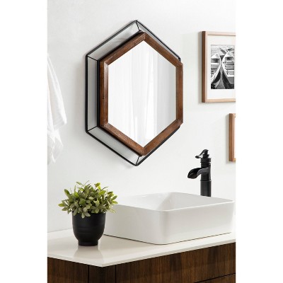 Wesman Hexagon Floating Wall Mirror in Walnut and Black