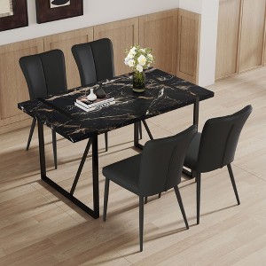 NicBex 5 PCS/7 PCS Black Marble Pattern MDF Dining Table Set with 4/6 Vertical Stripe Design Back Chairs for Kitchen/Apartment - 1 of 4