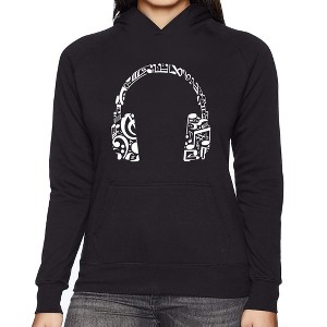 LA Pop Art Women's Word Art Hooded Sweatshirt -Music Note Headphones - 1 of 4