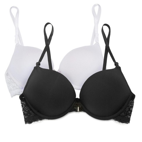 Smart & Sexy Women's Add 2 Cup Sizes Push-Up Bra 2 Pack Black Hue/White 34C