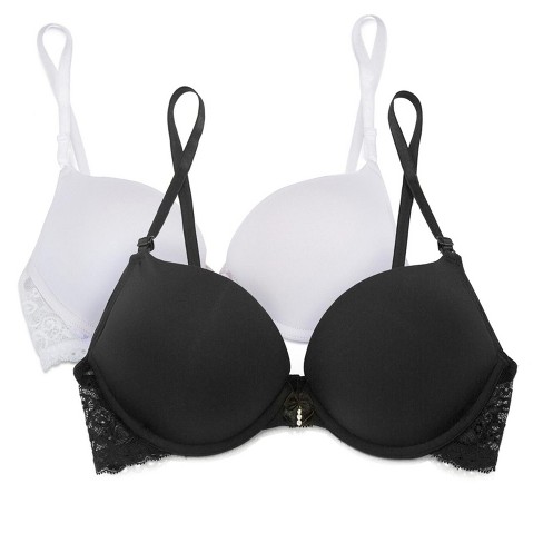 Smart & Sexy Women's Add 2 Cup Sizes Push-up Bra 2 Pack Black Hue