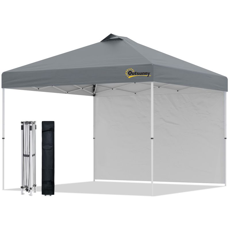 Outsunny 10' x 10' Pop Up Canopy Tent with 1 Sidewall, Carry Bag, Adjustable Height, Instant Shelter Tent for Backyard, Garden, and Patio, 4 of 7