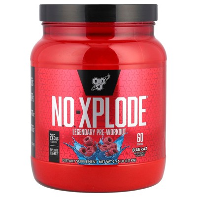 BSN N.O.-XPLODE Pre Workout Powder, Energy Supplement for Men and Women with Creatine and Beta-Alanine, Flavor: Blue Raz, 60 Servings