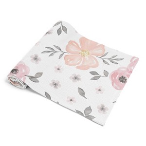 Sweet Jojo Designs Baby Girl Baby Muslin 100% Cotton Swaddle Blankets Watercolor Floral Pink and Grey - 1 of 4