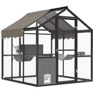 Aluminum Outdoor Cat Enclosure With Weatherproof Roof, Extra Large Catio With Channels, Side Door, Walk-In Large Outdoor Catio for Multiple Cats - 1 of 4