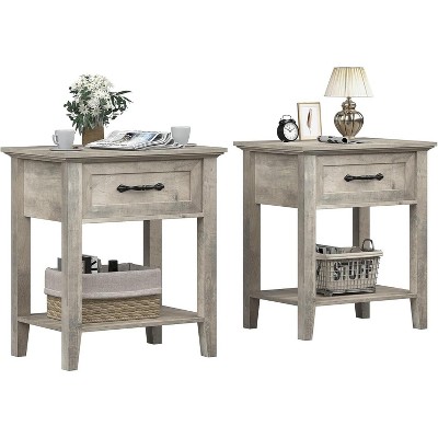 19.7 in Modern Versatile Wood Nightstand, End Table with Storage Drawer& Open shelves for Living Room, Bedroom, Dorm