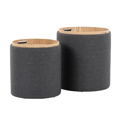 Charcoal and Natural Fabric Tray Nesting Ottoman Set
