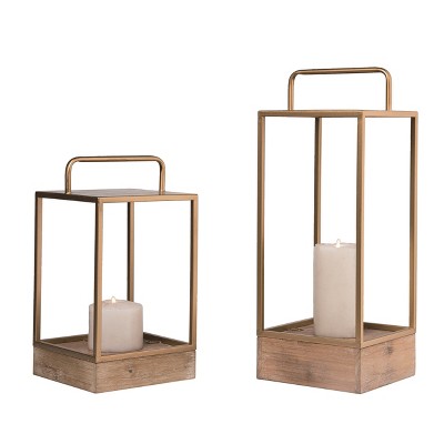 Transpac Wood 17.75" Spring Geometric Open Lanterns Set of 2